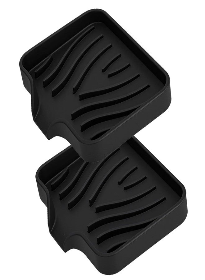 MCSDFN 2 Pack Silicone Soap Dish with Drain, Self Draining Bar Soap Holder for Shower, Silicone Dish Soap Tray, Bathroom and Kitchen Sink Organizer, Black - Image 1